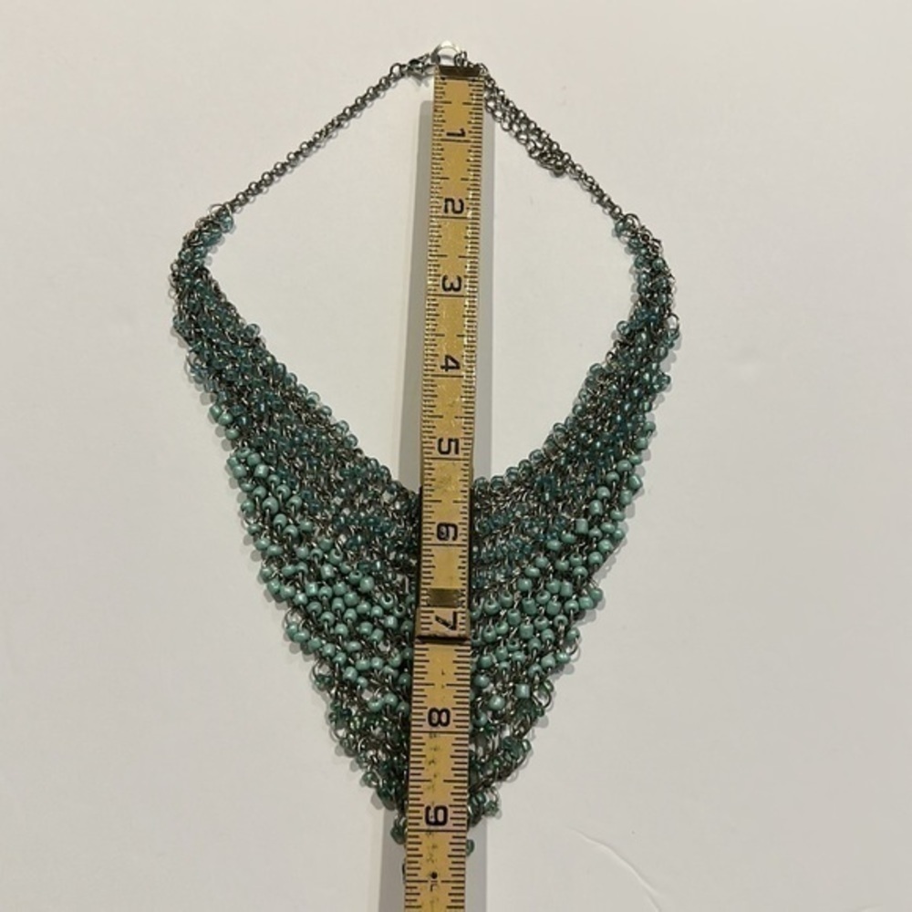 Vintage Robin egg blue beaded chain mail silver toned statement necklace - Picture 5 of 6